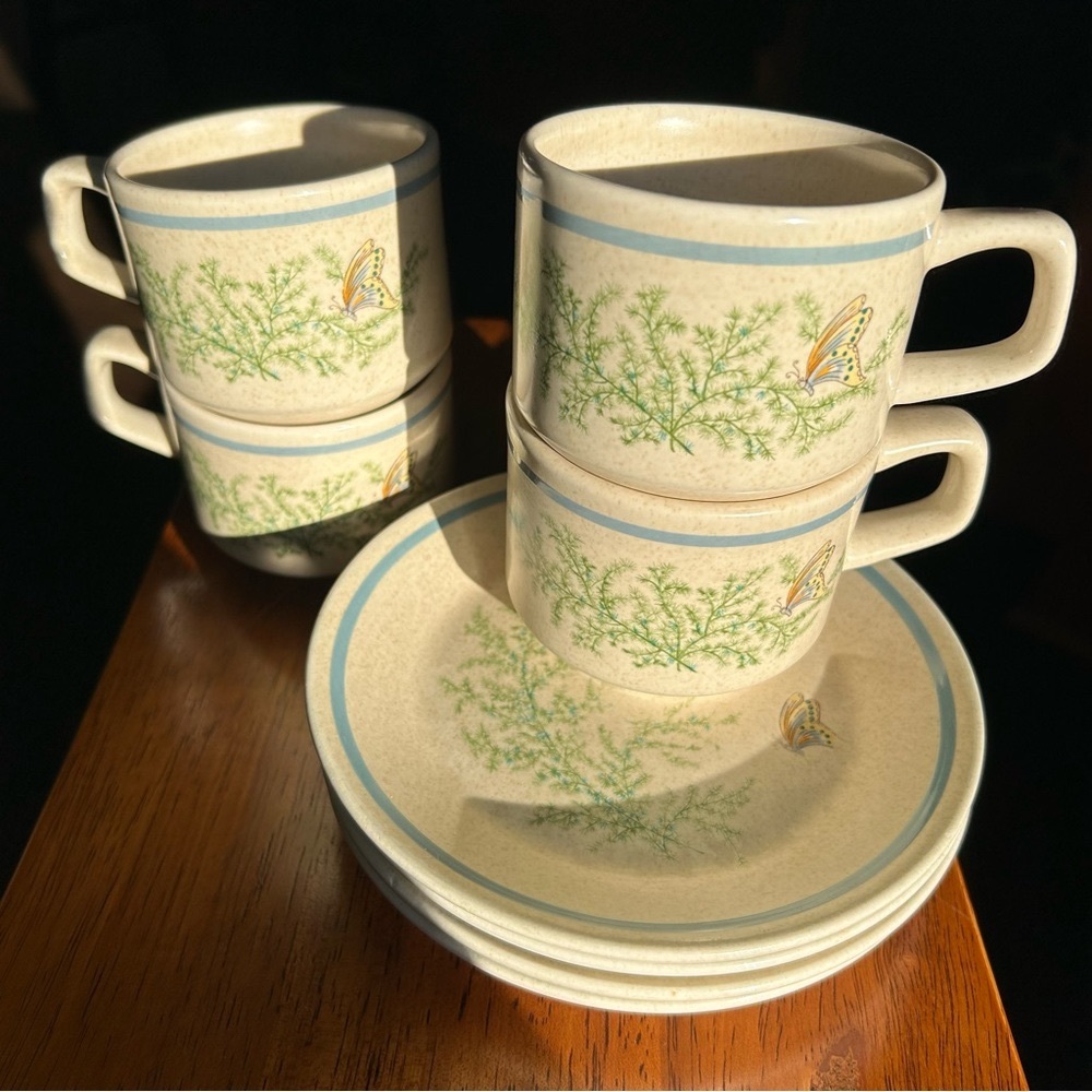 Lenox Temper-Ware Fancy Free Butterfly Mugs Saucers vintage Cottagecore